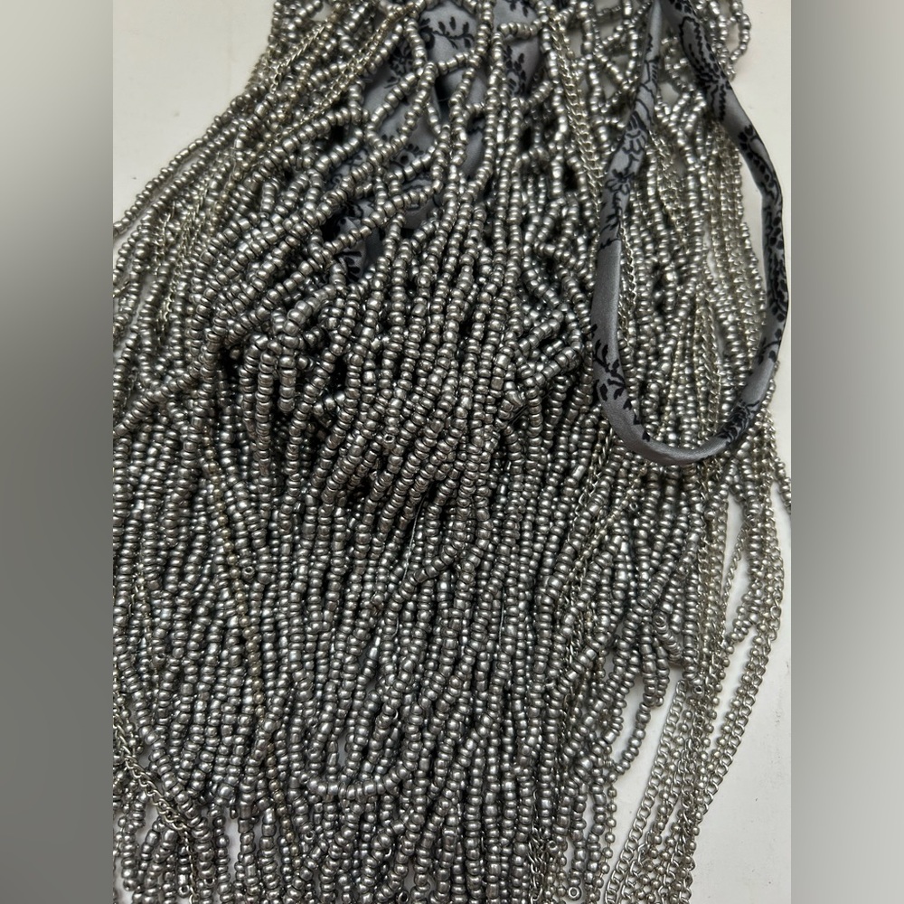 Free People NWT silver tone Hayes beaded pewter shoulder tote bag - Picture 3 of 10